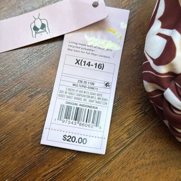 NWT Wild Fable Size X (14-16) Brown Swirl Bikini Swim Top Floral Triangle - Picture 10 of 10